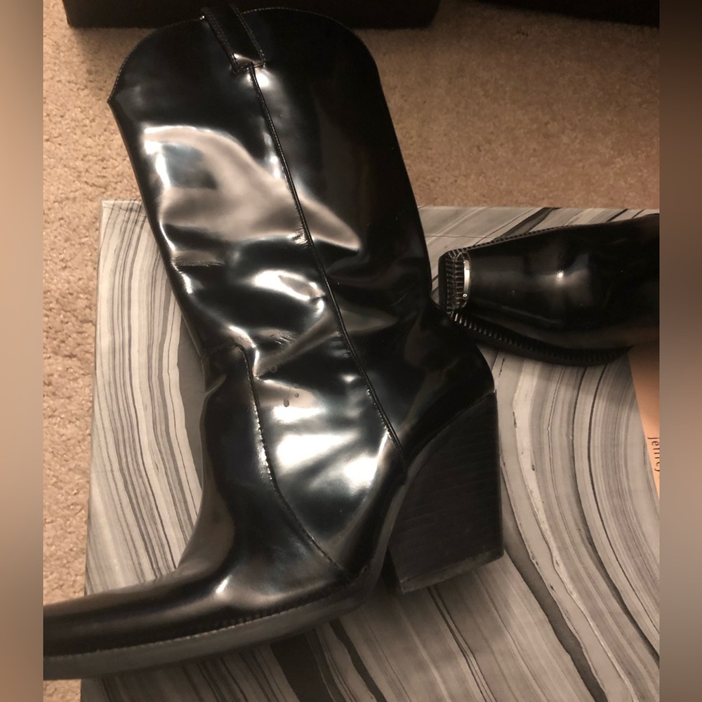 Jeffrey Campbell Glossy Black Heeled Boots